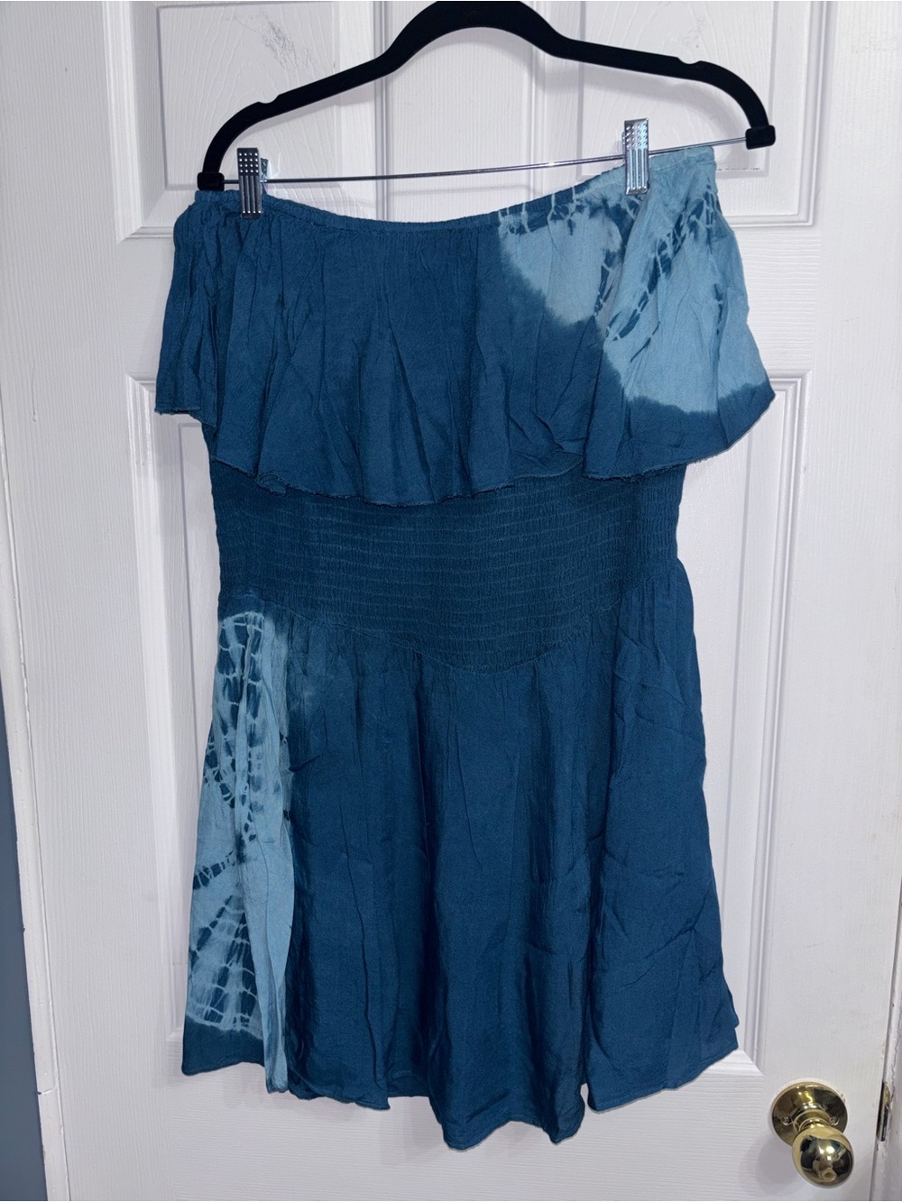 Avalanche Teal Tie-Dye One-Shoulder Ruffle romper dress with shorts
